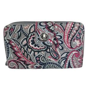Vera Bradley Gramercy Paisley RFID Turnlock Wallet Large Zip Around Clutch